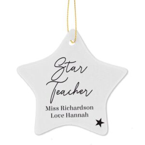 Personalised Free Text Ceramic Star Decoration: 5 - Christmas Decorations By Gift Moments