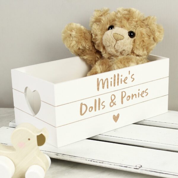 Personalised Free Text Heart White Wooden Crate: 1 - Storage By Gift Moments