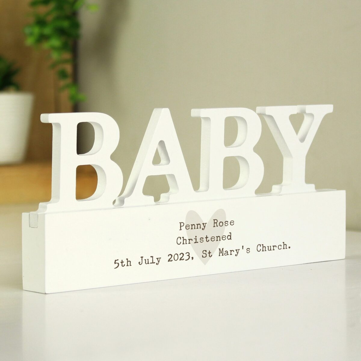 Personalised Free Text Heart Wooden Baby Ornament: 6 - Ornaments By Gift Moments