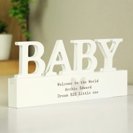 Personalised Free Text Heart Wooden Baby Ornament: 2 - Ornaments By Gift Moments