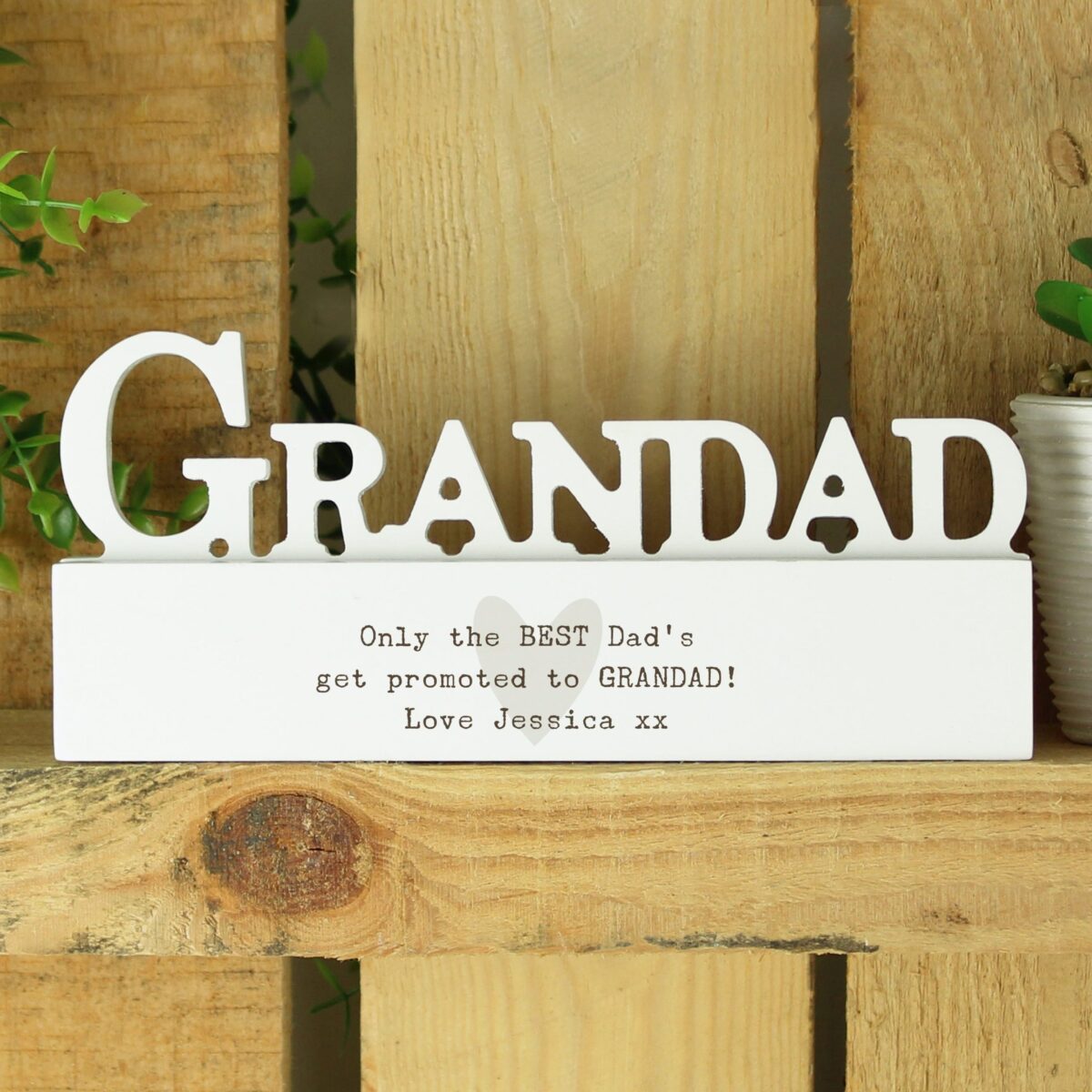 Personalised Free Text Heart Wooden Grandad Ornament: 1 - Ornaments By Gift Moments