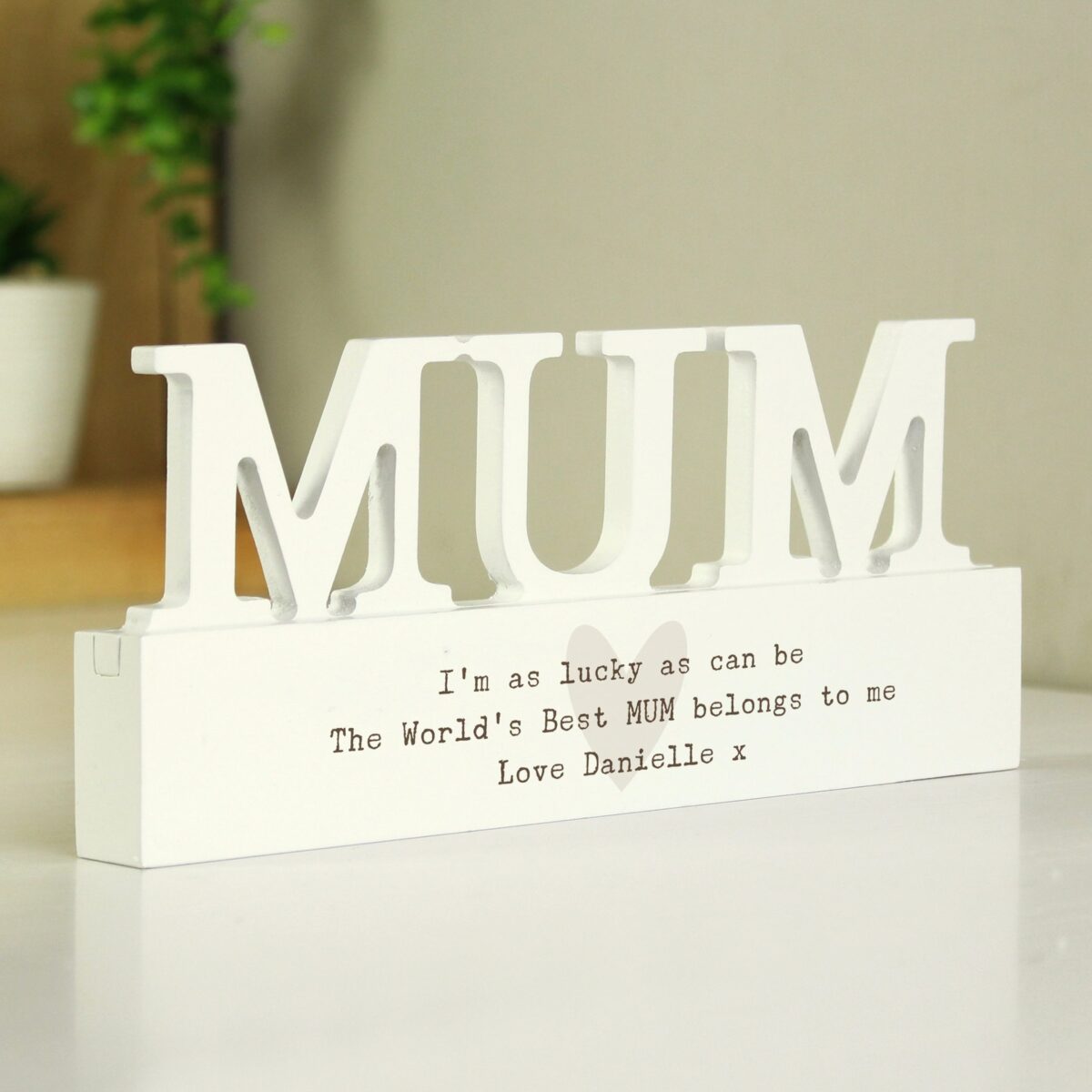 Personalised Free Text Heart Wooden Mum Ornament plaque: 1 - Ornaments By Gift Moments