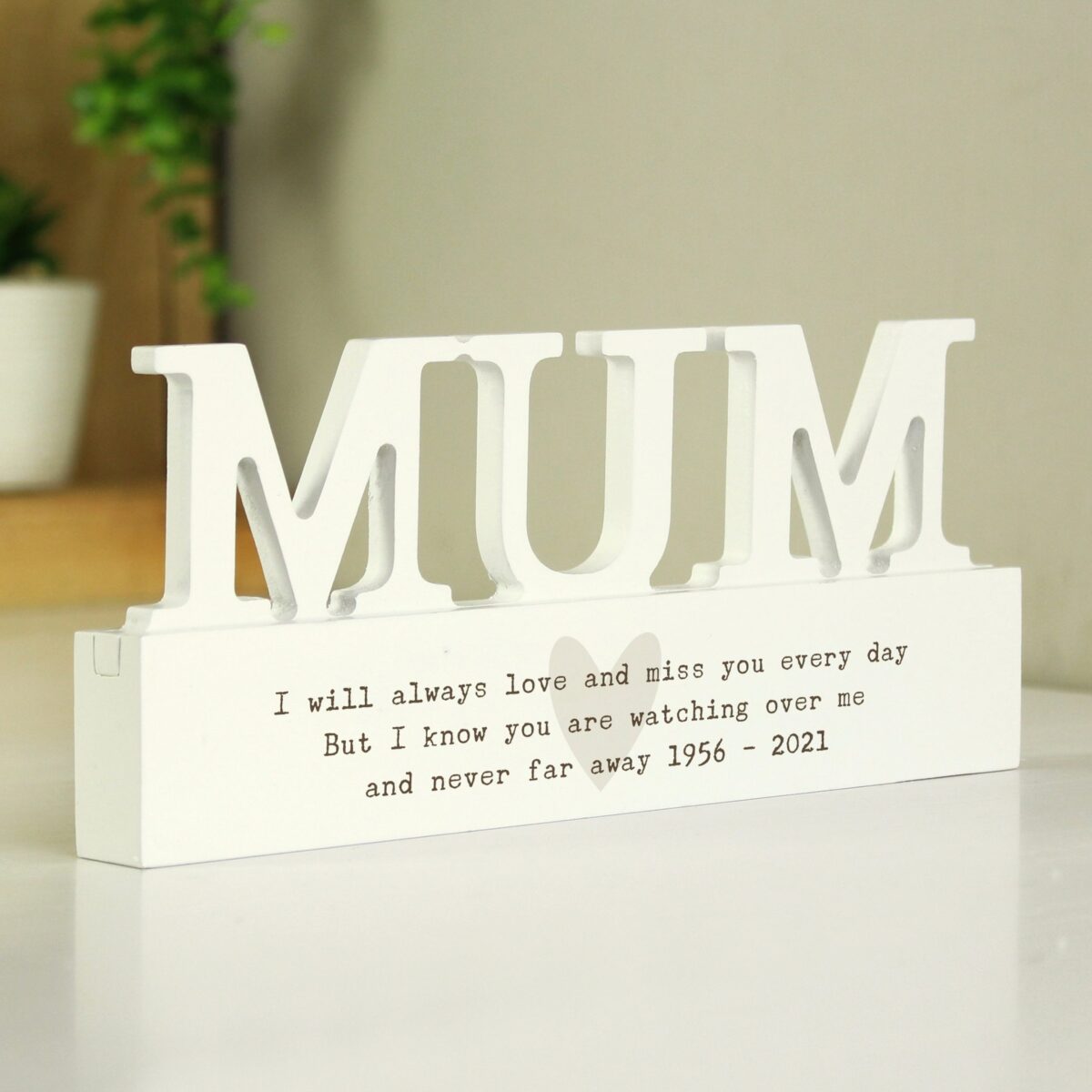Personalised Free Text Heart Wooden Mum Ornament plaque: 4 - Ornaments By Gift Moments