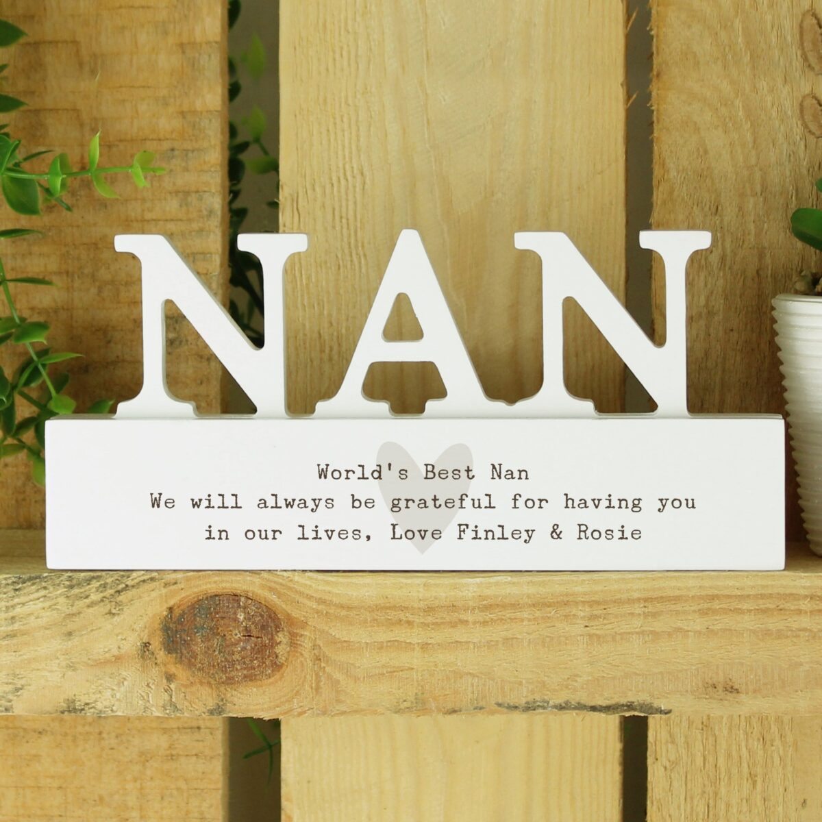 Personalised Free Text Heart Wooden Nan Ornament: 2 - Ornaments By Gift Moments