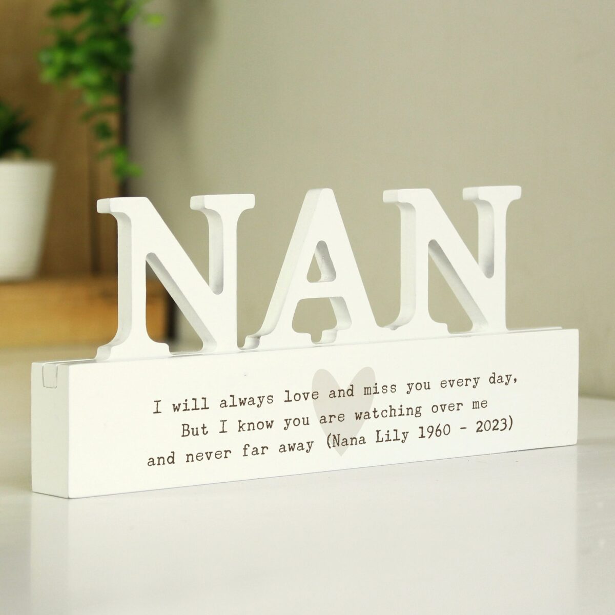 Personalised Free Text Heart Wooden Nan Ornament: 4 - Ornaments By Gift Moments