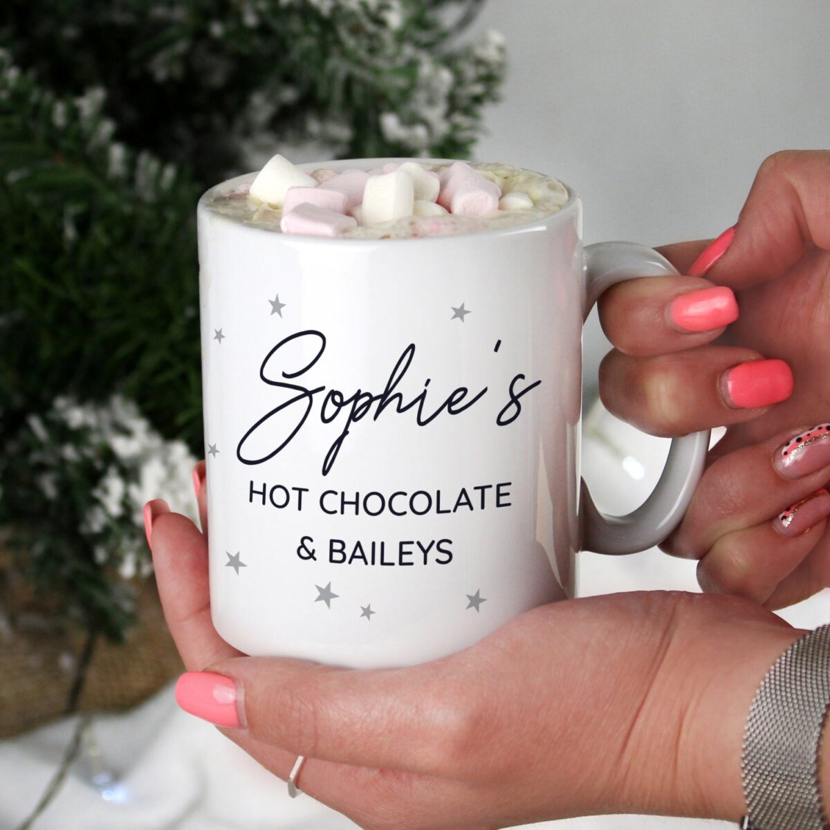 Personalised Free Text Little Grey Stars Mug: 1 - Mugs By Gift Moments