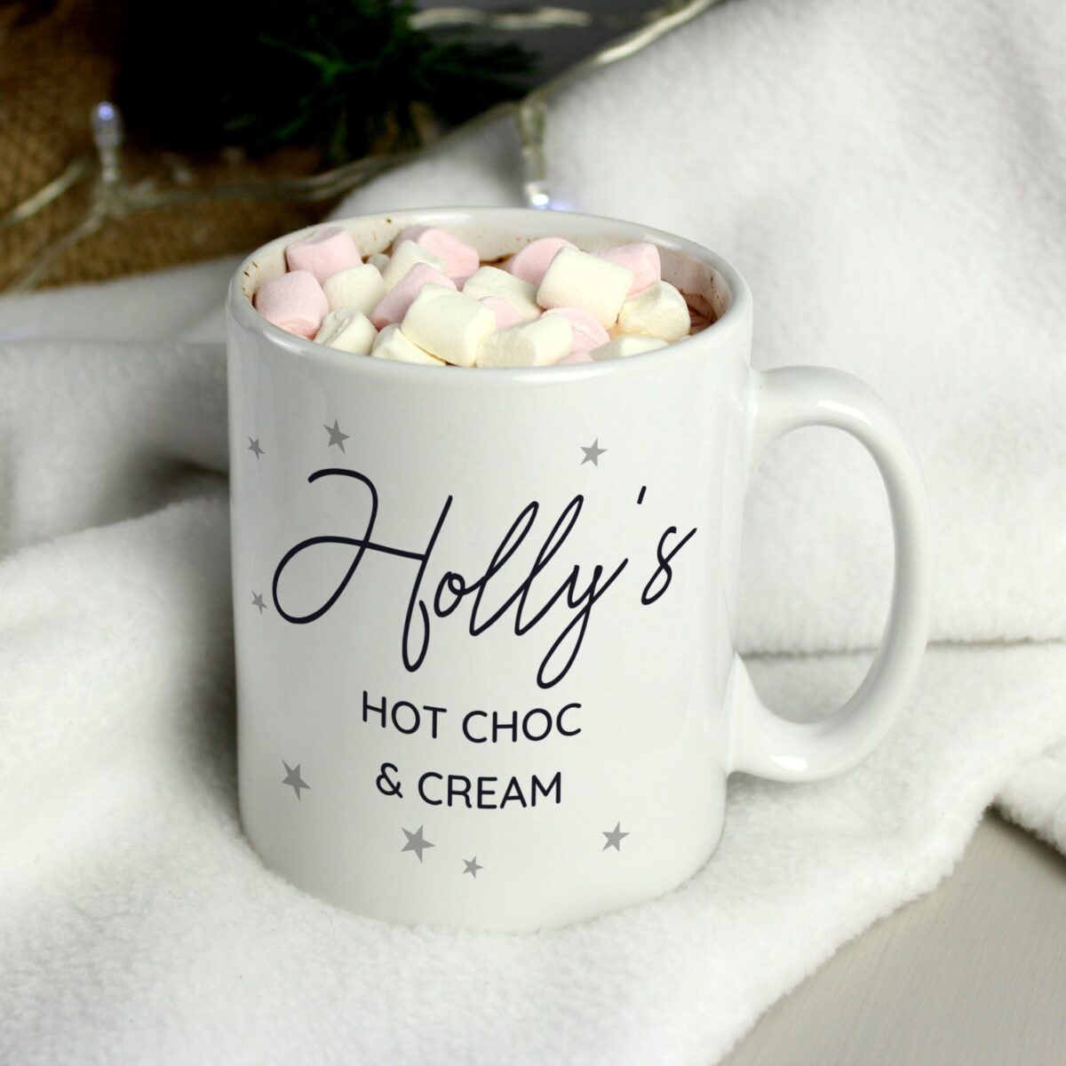 Personalised Free Text Little Grey Stars Mug: 2 - Mugs By Gift Moments