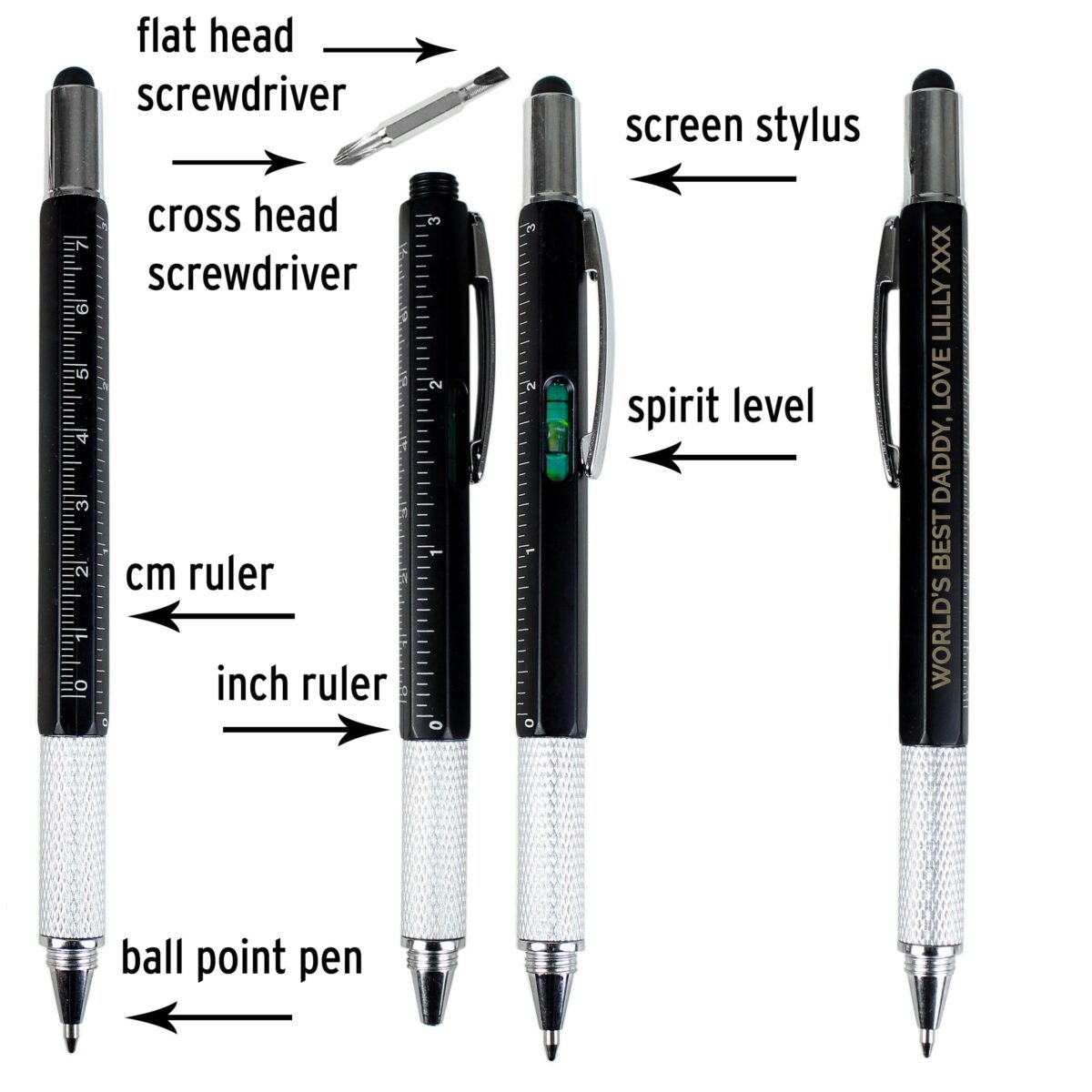 Personalised Free Text Multi Tool Pen: 6 - Pens & Pencils By Gift Moments