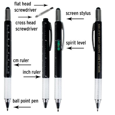 Personalised Free Text Multi Tool Pen: 6 - Pens & Pencils By Gift Moments