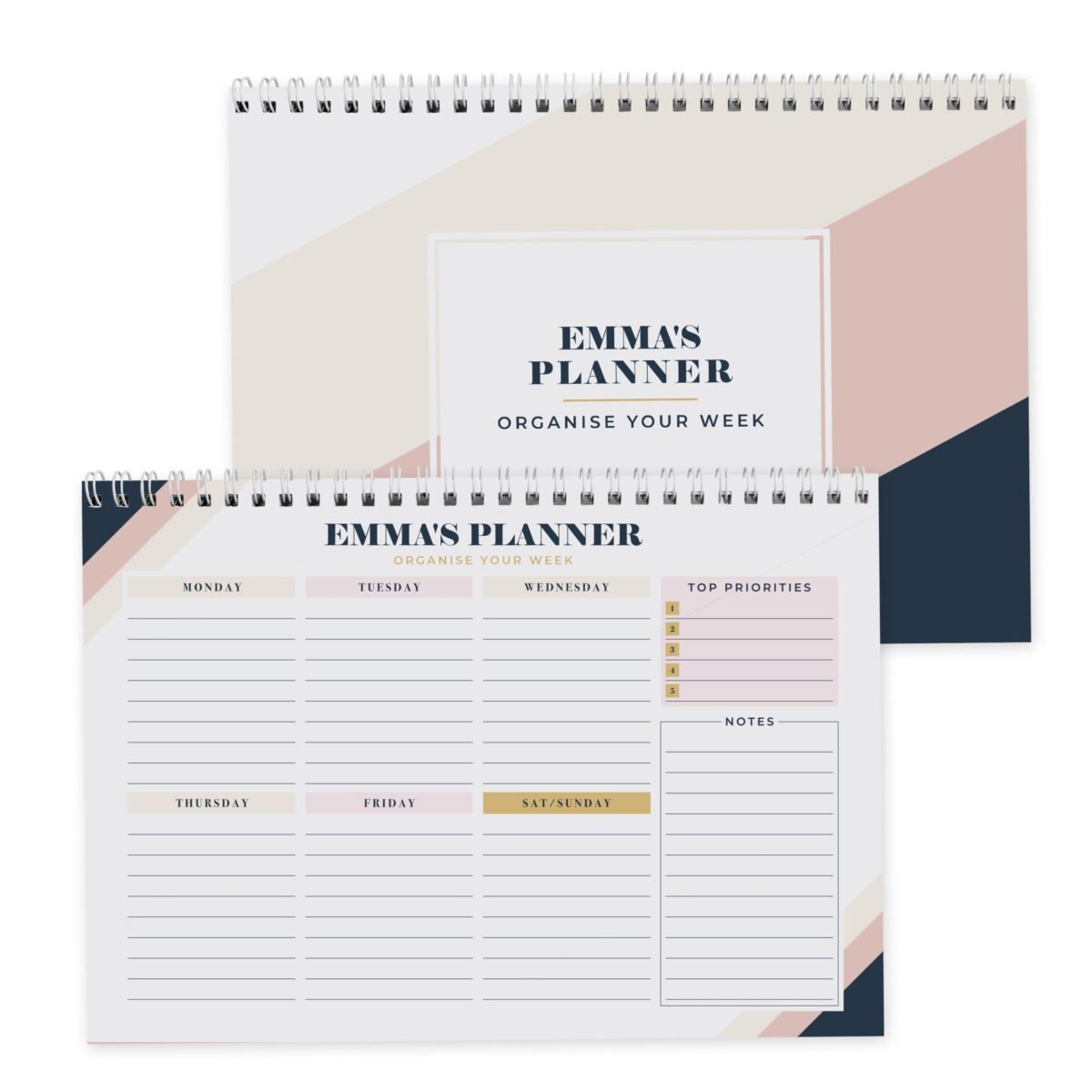 Personalised Free Text Navy & Blush A4 Desk Planner: 7 - Calendars & Planners By Gift Moments