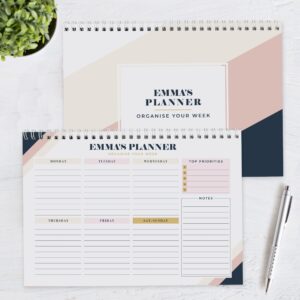 Personalised Free Text Navy & Blush A4 Desk Planner: 4 - Calendars & Planners By Gift Moments