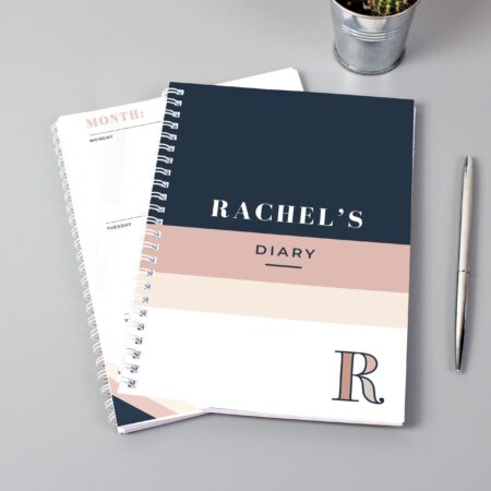 Personalised Free Text Navy & Blush A5 Diary: 1 - Diaries By Gift Moments