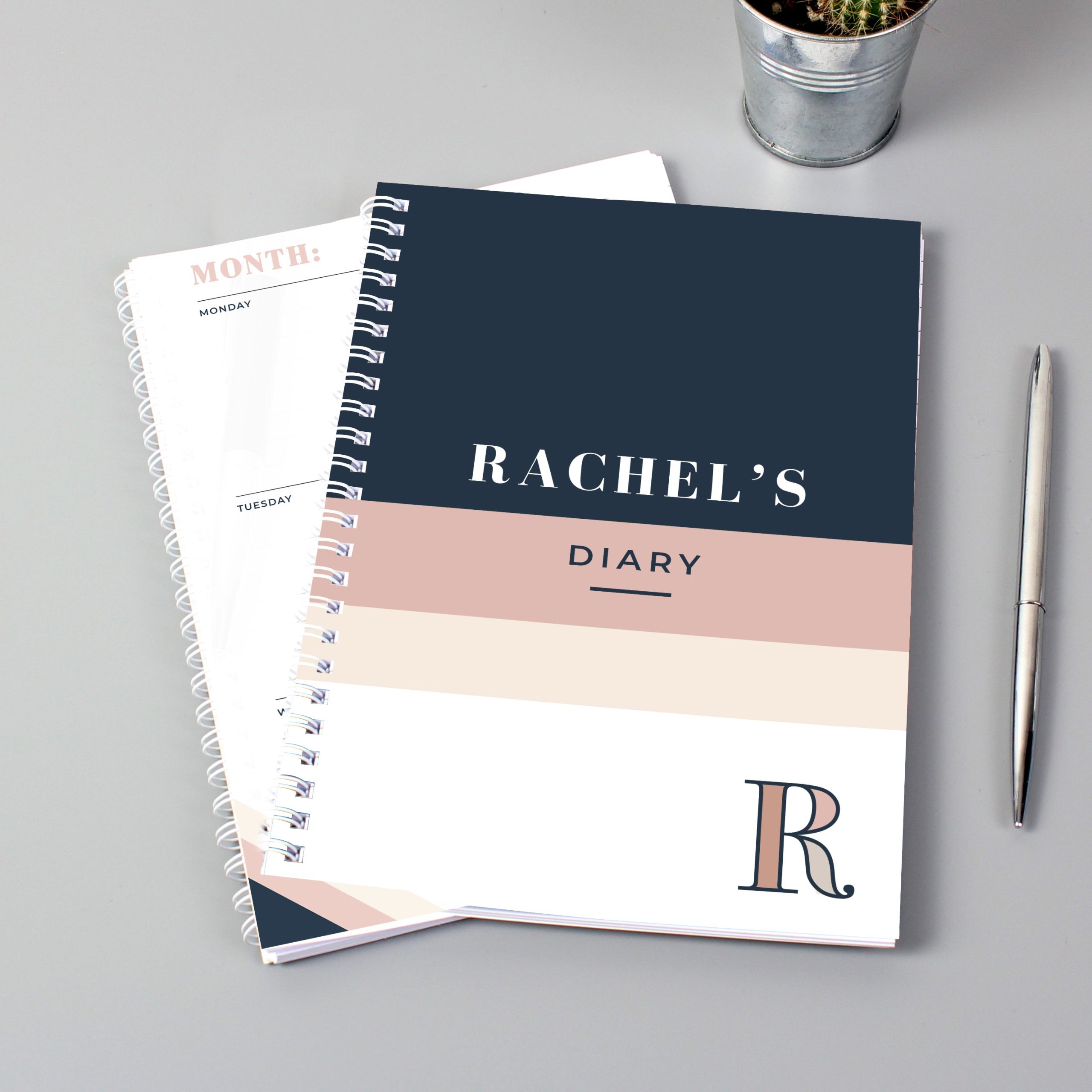 Personalised Free Text Navy & Blush A5 Diary: 1 - Diaries By Gift Moments