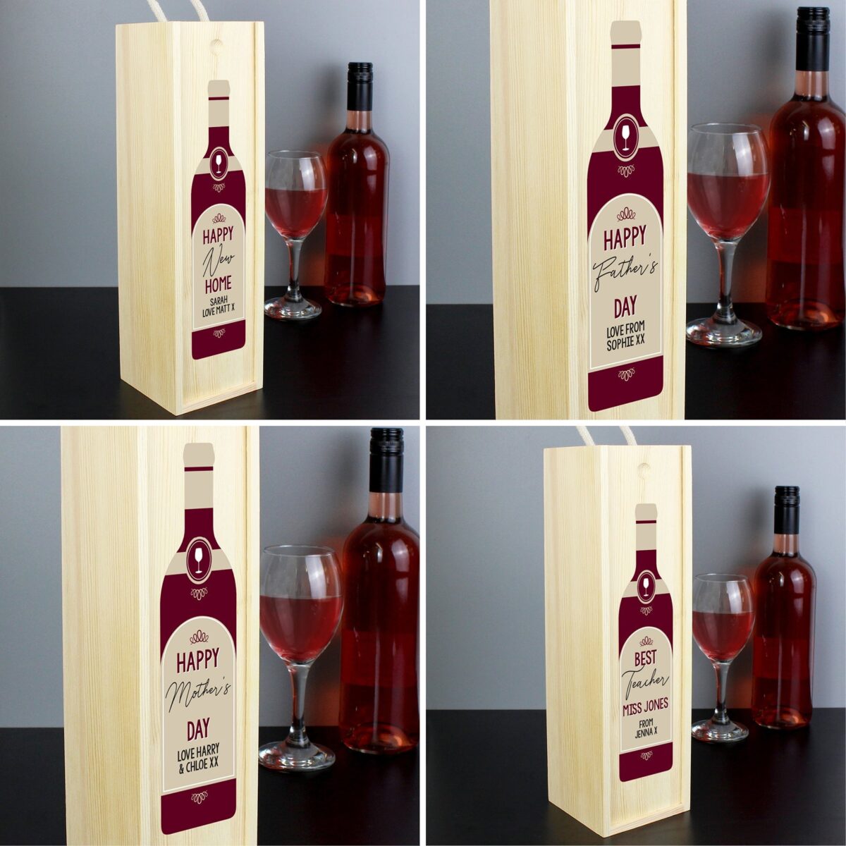 Personalised Free Text Red Wooden Wine Bottle Box: 3 - Barware By Gift Moments