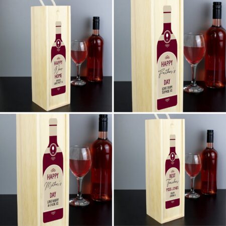 Personalised Free Text Red Wooden Wine Bottle Box: 3 - Barware By Gift Moments