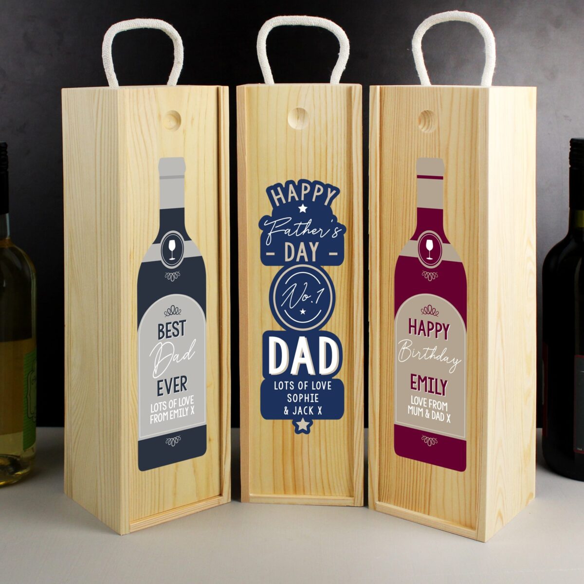 Personalised Free Text Red Wooden Wine Bottle Box: 6 - Barware By Gift Moments