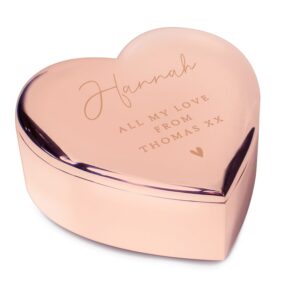 Personalised Free Text Rose Gold Heart Trinket Box: 5 - Trinket Boxes By Gift Moments
