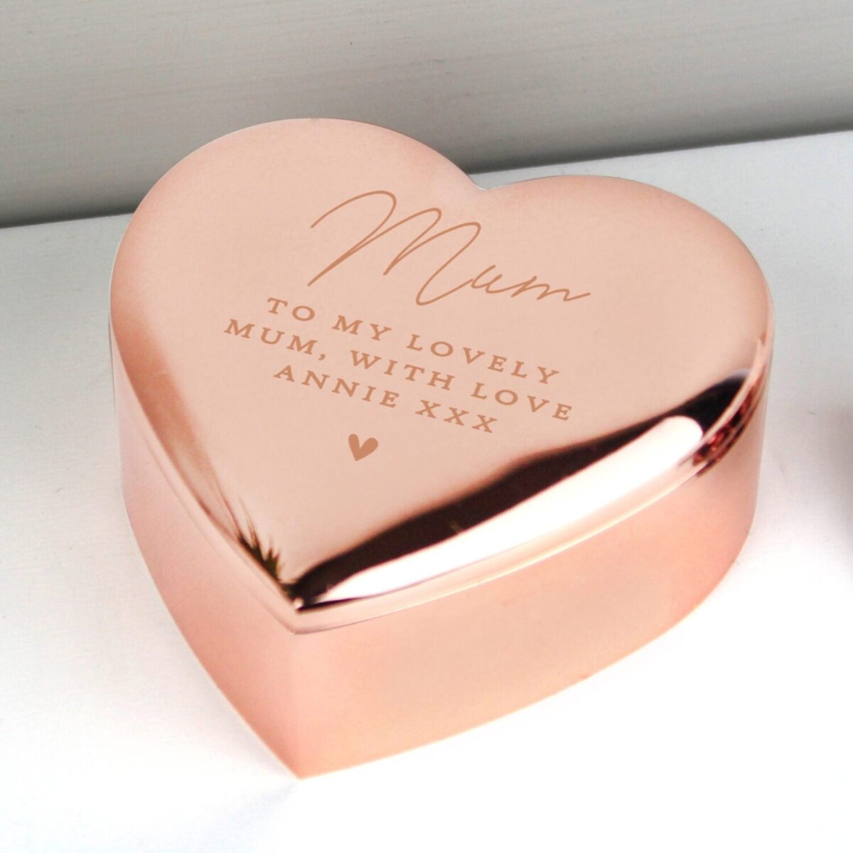 Personalised Free Text Rose Gold Heart Trinket Box: 3 - Trinket Boxes By Gift Moments