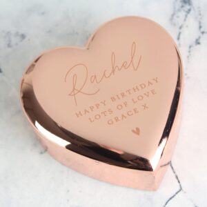 Personalised Free Text Rose Gold Heart Trinket Box: 4 - Trinket Boxes By Gift Moments