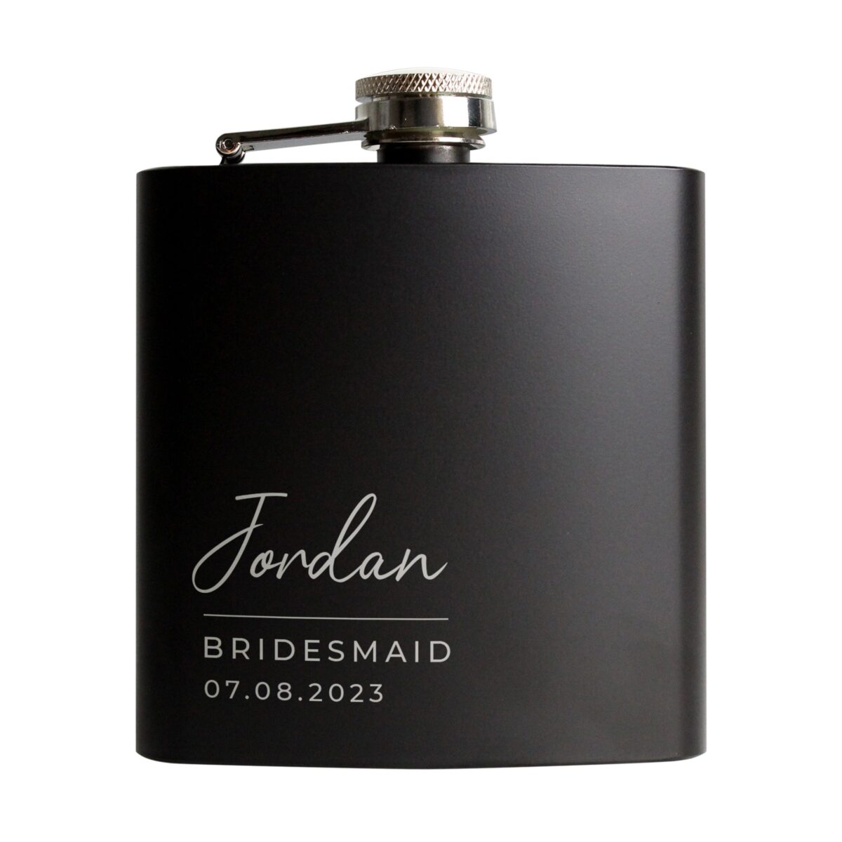 Personalised Free Text Script Black Hip Flask: 5 - Hip Flasks By Gift Moments