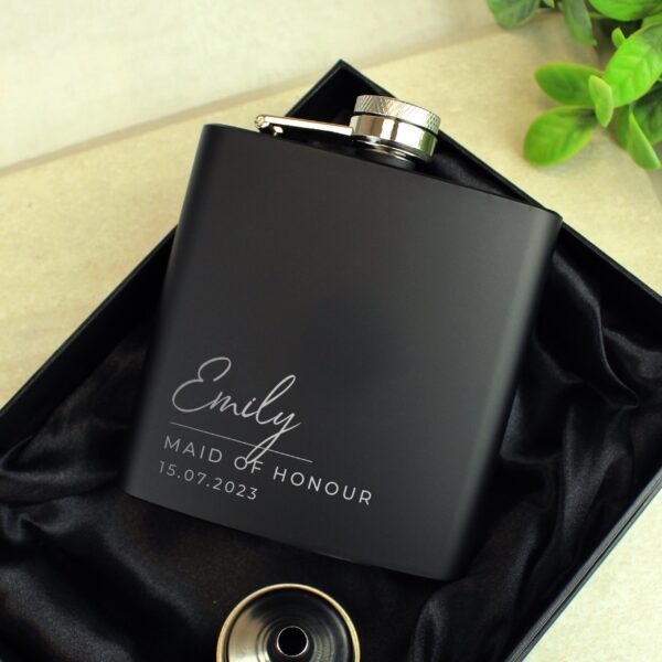 Personalised Free Text Script Black Hip Flask: 1 - Hip Flasks By Gift Moments