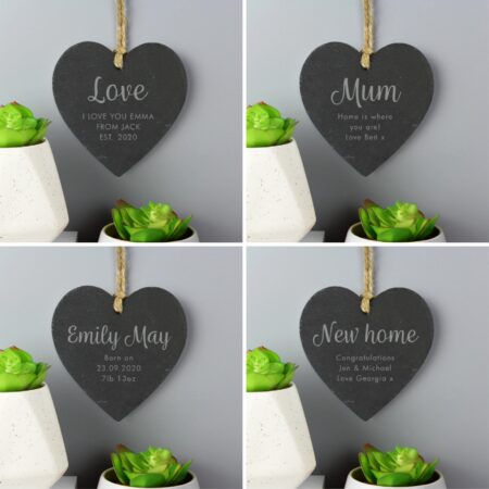 Personalised Free Text Slate Heart Decoration: 5 - Decorations By Gift Moments