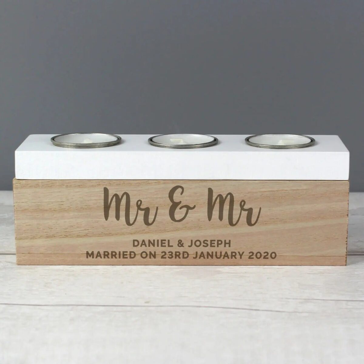 Personalised Free Text Triple Tea Light Box: 4 - Candle Holders By Gift Moments