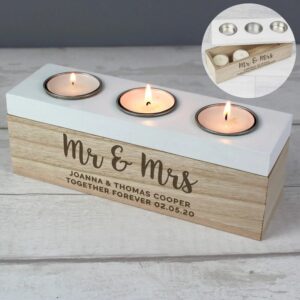Personalised Free Text Triple Tea Light Box: 1 - Candle Holders By Gift Moments