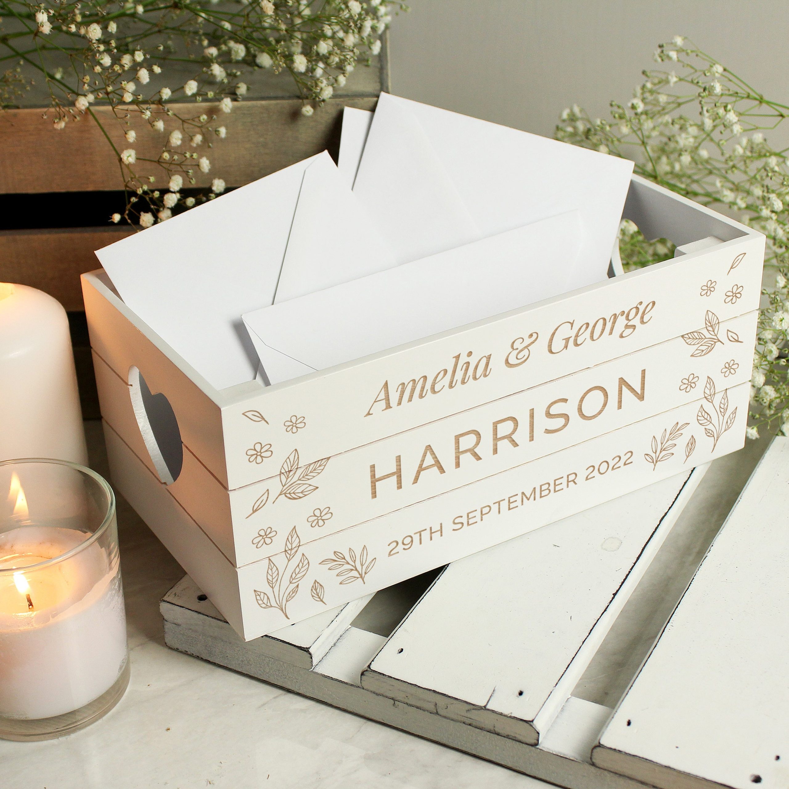 Personalised Free Text White Wooden Crate: 1 - Storage By Gift Moments