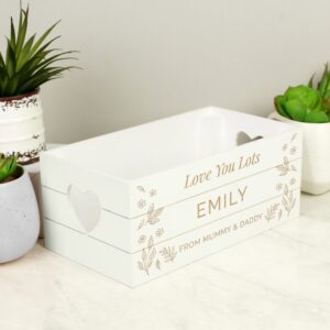 Personalised Free Text White Wooden Crate: 6 - Storage By Gift Moments