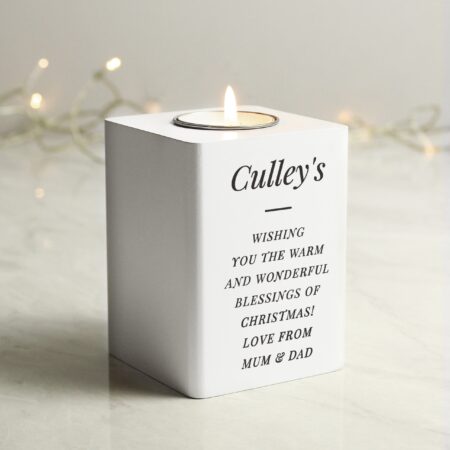 Personalised Free Text White Wooden Tea light Holder: 5 - Candle Holders By Gift Moments