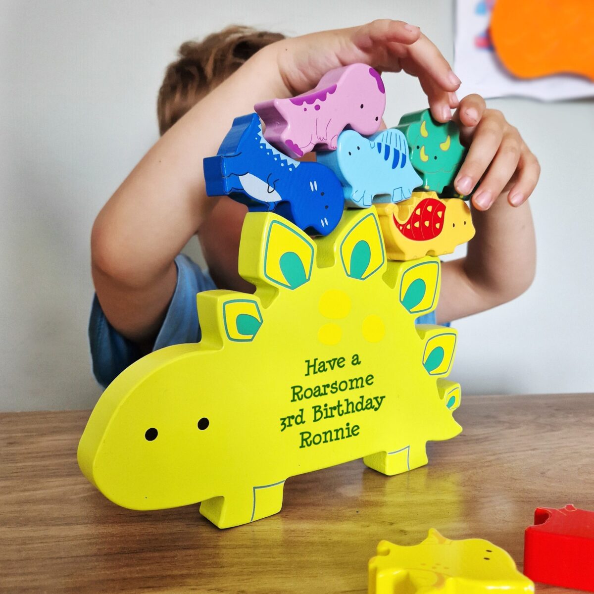 Personalised Free Text Wooden Dinosaur Stacker Toy: 6 - Toys By Gift Moments