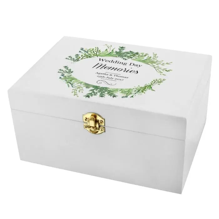 Personalised fresh botanical white wooden keepsake box