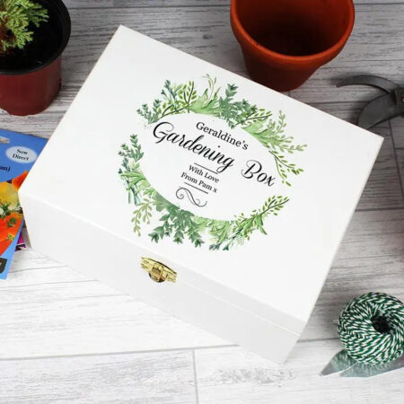 Personalised fresh botanical white wooden keepsake box