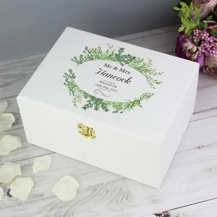 Personalised fresh botanical white wooden keepsake box