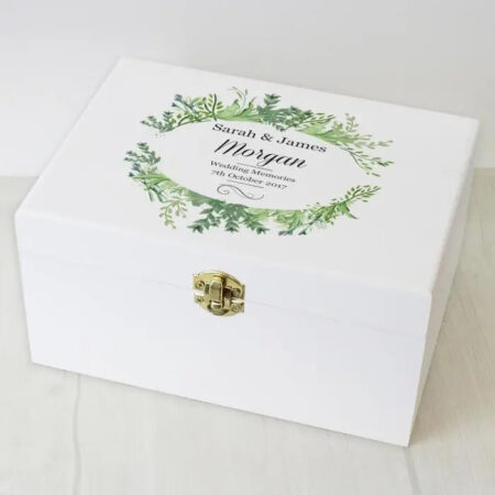 Personalised fresh botanical white wooden keepsake box
