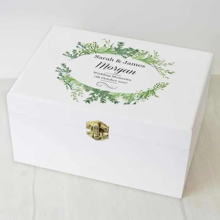 Personalised fresh botanical white wooden keepsake box