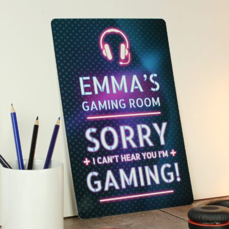 Personalised gamer warning metal sign
