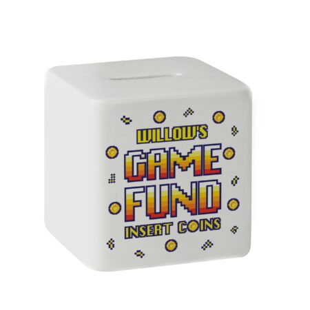 Personalised Gaming Fund Ceramic Square Money Box: 5 - Money Boxes By Gift Moments
