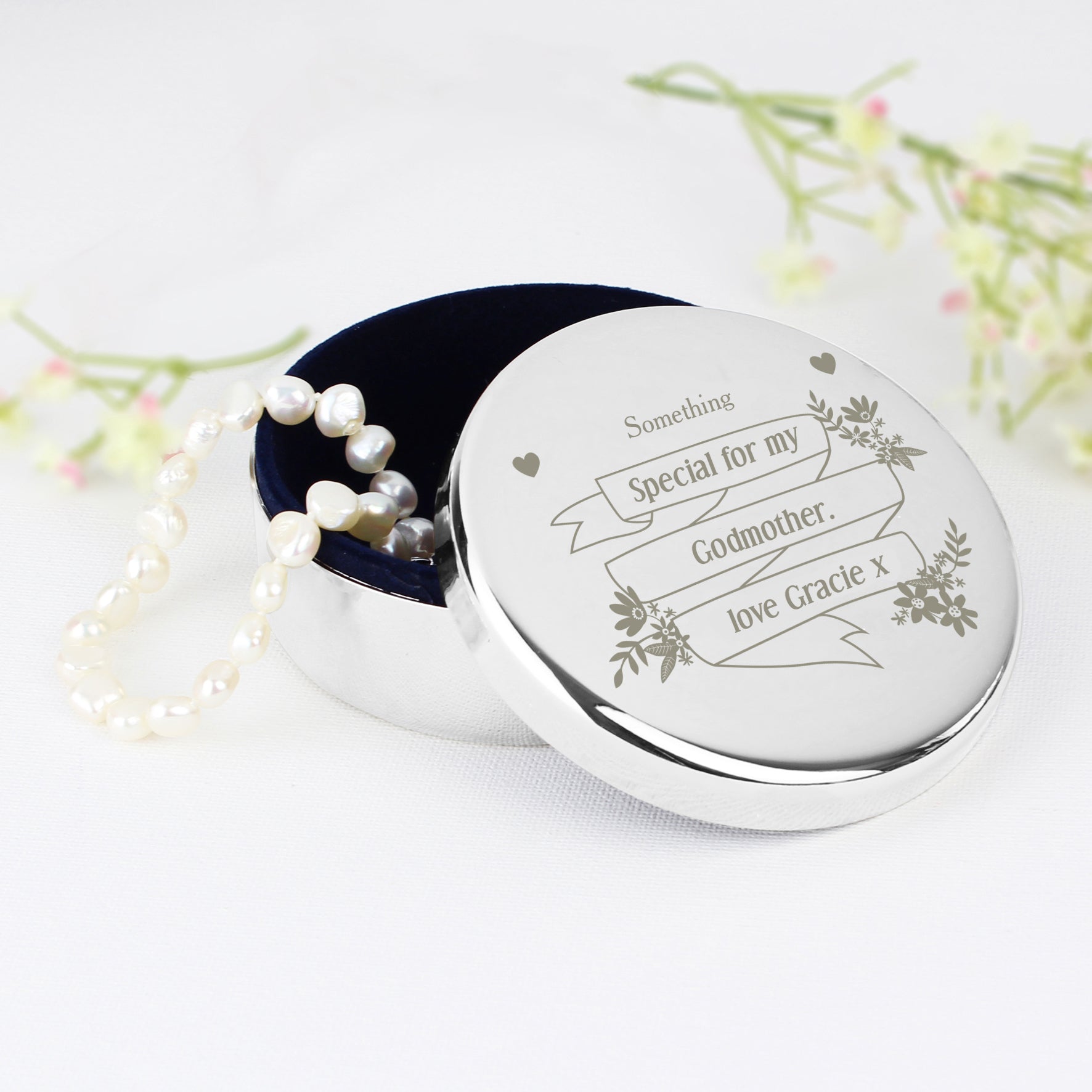 Personalised Garden Bloom Round Trinket Box: 1 - Trinket Boxes By Gift Moments