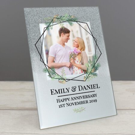 Personalised Geo Leaves 4x4 Glitter Glass Photo Frame: 1 - Photo Frames By Gift Moments