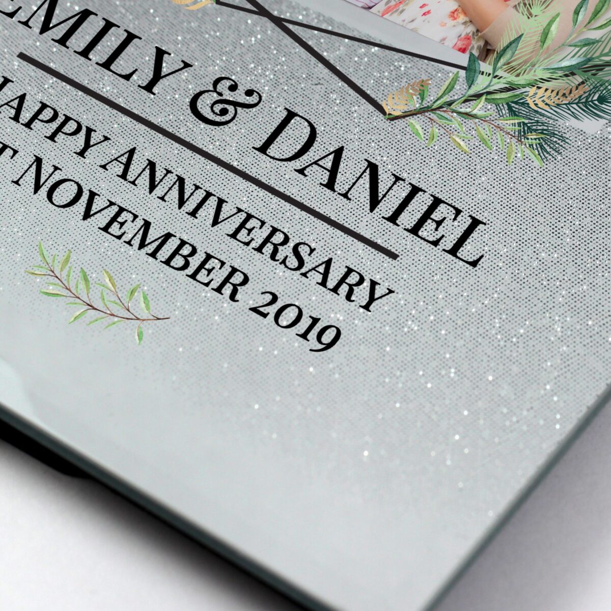 Personalised Geo Leaves 4x4 Glitter Glass Photo Frame: 3 - Photo Frames By Gift Moments