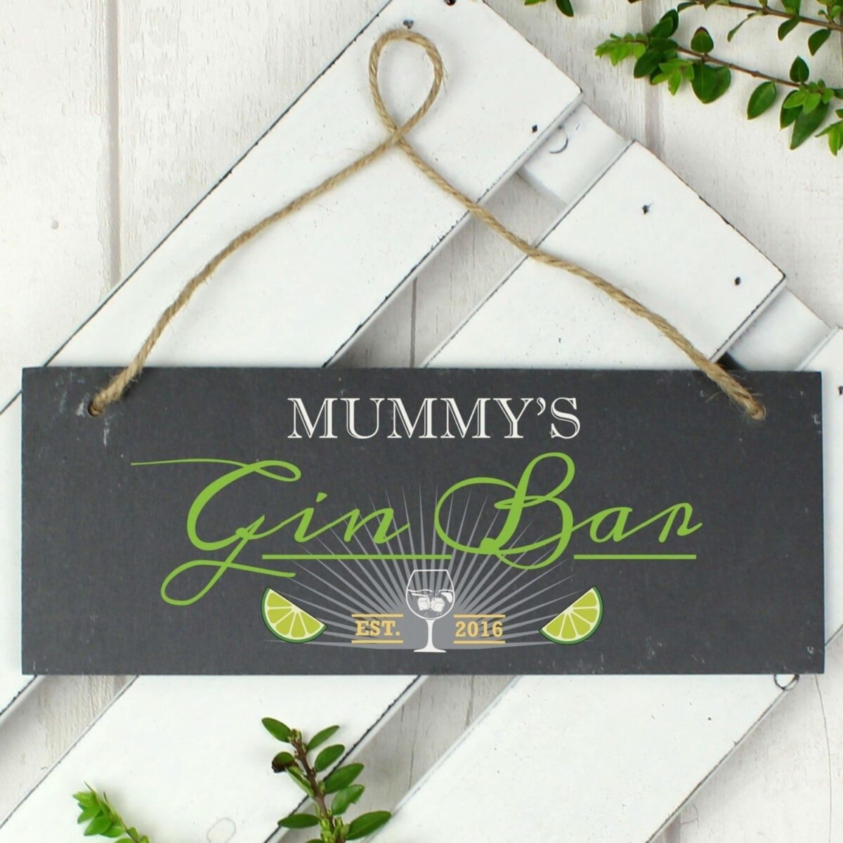 Personalised ’Gin Bar’ Printed Hanging Slate Plaque: 1 - Signs & Plaques By Gift Moments