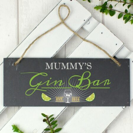Personalised ’Gin Bar’ Printed Hanging Slate Plaque: 1 - Signs & Plaques By Gift Moments