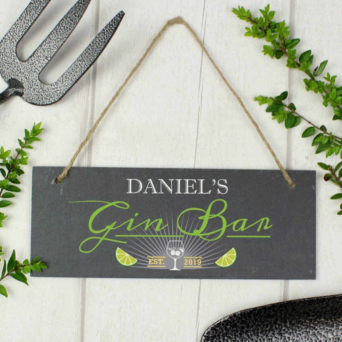 Personalised ’Gin Bar’ Printed Hanging Slate Plaque: 3 - Signs & Plaques By Gift Moments