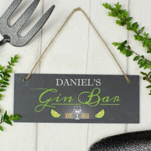 Personalised ’Gin Bar’ Printed Hanging Slate Plaque: 3 - Signs & Plaques By Gift Moments
