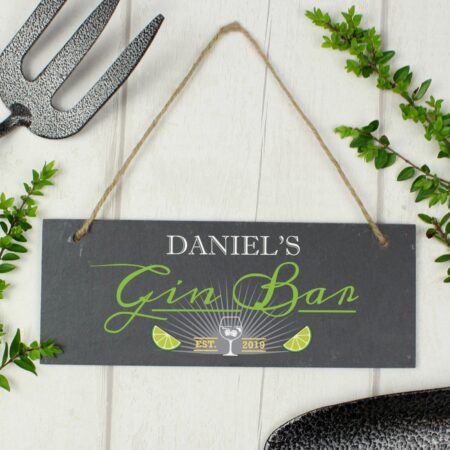 Personalised ’Gin Bar’ Printed Hanging Slate Plaque: 3 - Signs & Plaques By Gift Moments