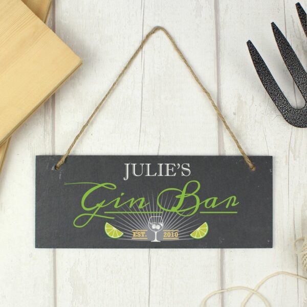 Personalised ’Gin Bar’ Printed Hanging Slate Plaque: 2 - Signs & Plaques By Gift Moments