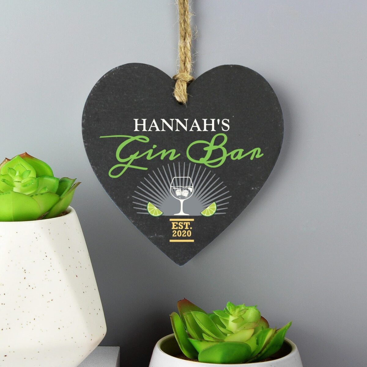 Personalised Gin Bar Slate Heart Decoration: 2 - Decorations By Gift Moments