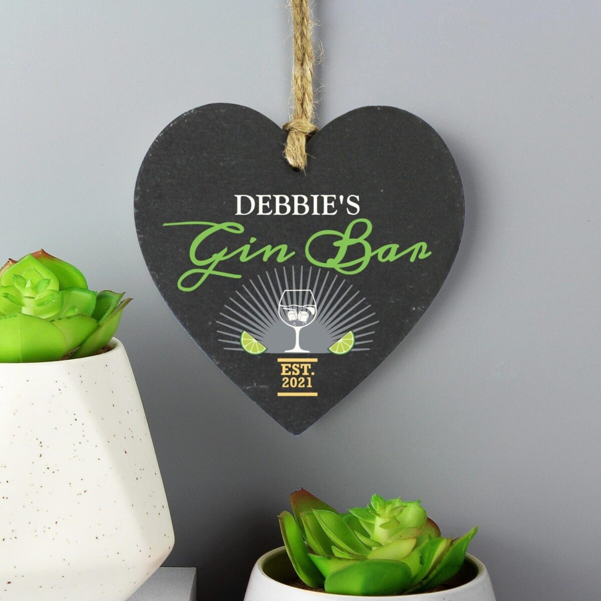 Personalised Gin Bar Slate Heart Decoration: 1 - Decorations By Gift Moments